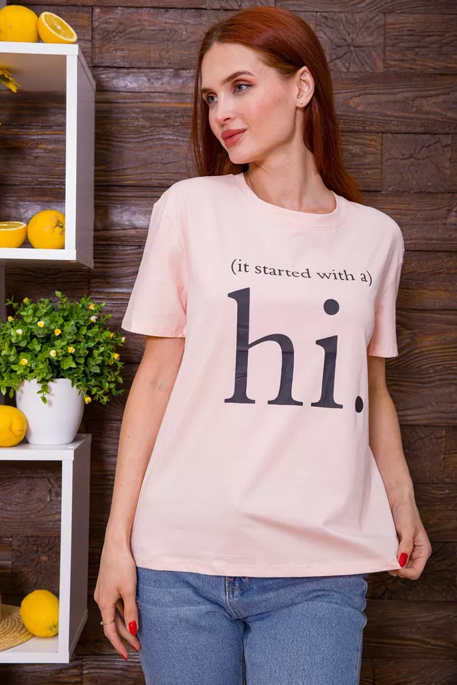 Купить Женская футболка, персикового цвета с принтом, 198R001 - Фото №1