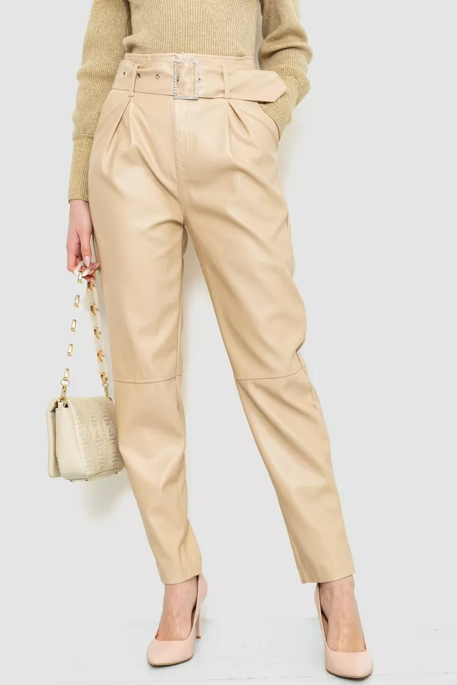 Купити Штани жіночі з екошкіри, колір світло-бежевий, 186R5953 - Фото №1