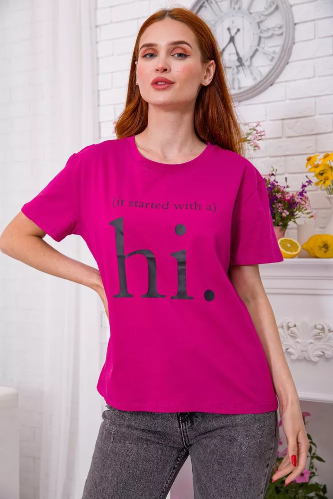 Купити Жіноча футболка, кольору фуксії з принтом, 198R001 - Фото №1
