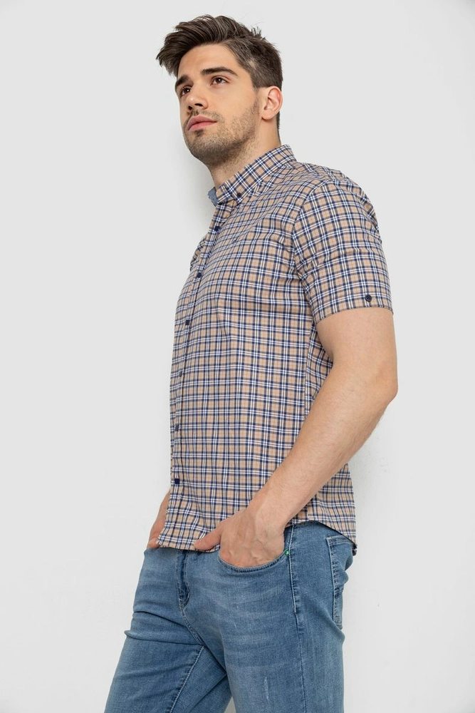 Купити Сорочка чоловіча в клітку  -уцінка, колір бежевий, 214R2445-6-U оптом - Фото №3