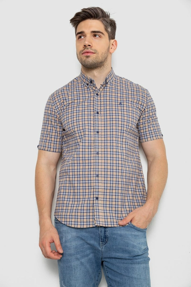 Купити Сорочка чоловіча в клітку  -уцінка, колір бежевий, 214R2445-6-U оптом - Фото №1