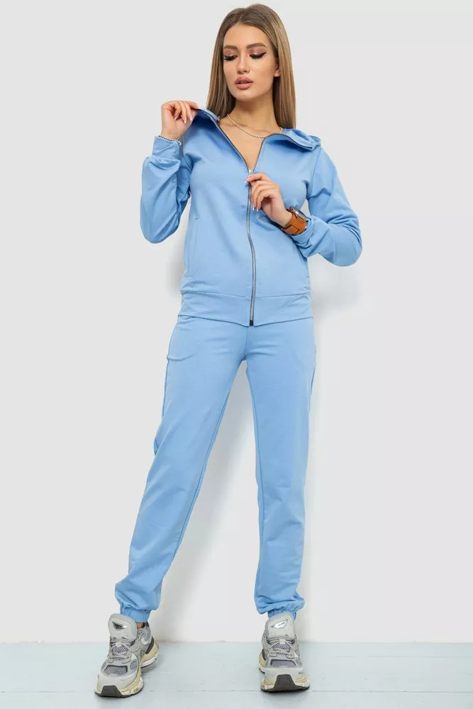 Купить Спорт костюм женский с капюшоном на молнии, цвет голубой, 226R1307 оптом - Фото №1
