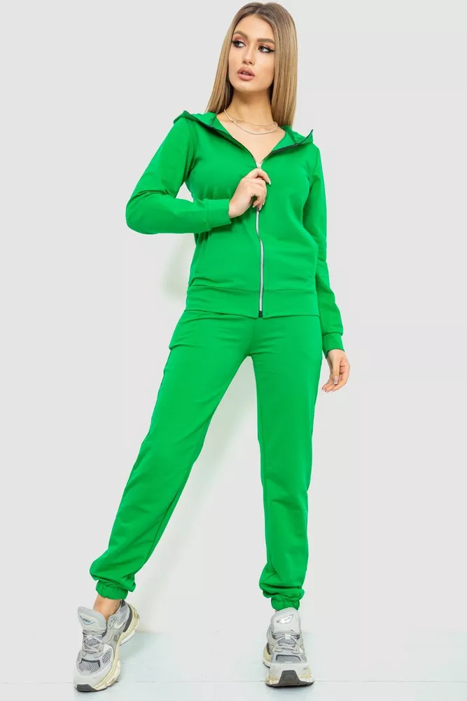 Купить Спорт костюм женский с капюшоном на молнии, цвет зеленый, 226R1307 оптом - Фото №1