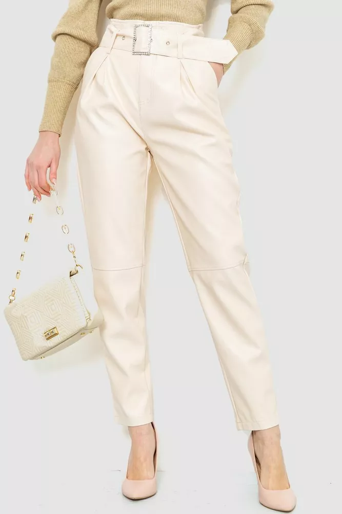 Купити Штани жіночі з екошкіри, колір кремовий, 186R5953 - Фото №1