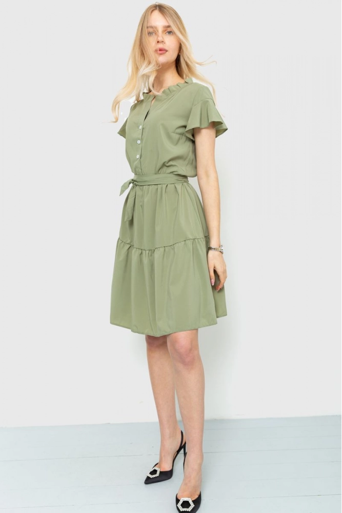 Купити Сукня однотонна, колір темно-оливковий, 230R023-2 - Фото №1