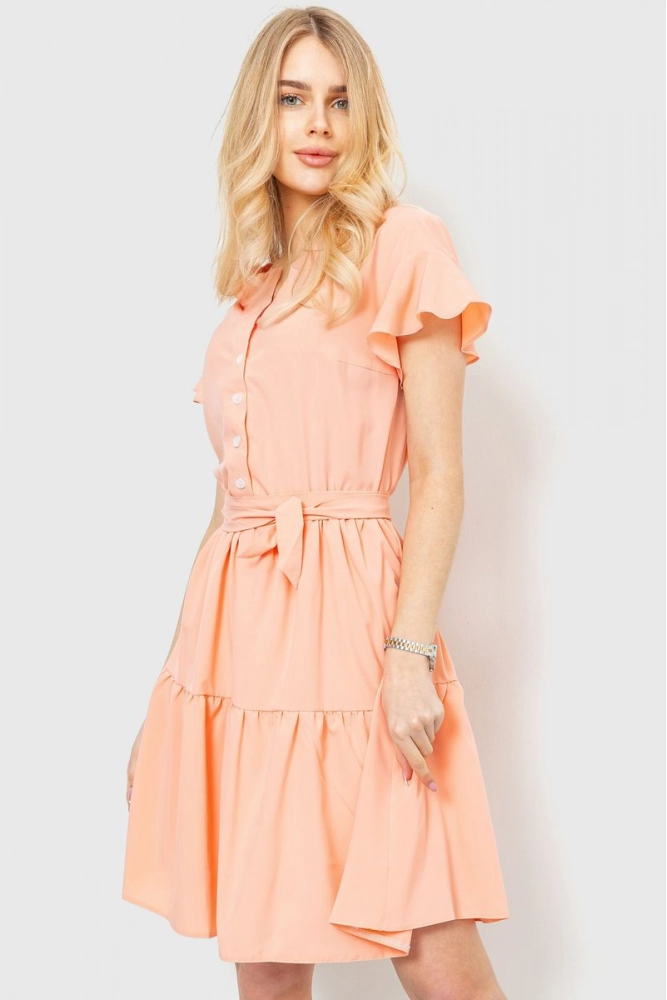 Купити Сукня однотонна, колір персиковий, 230R023-2 - Фото №1