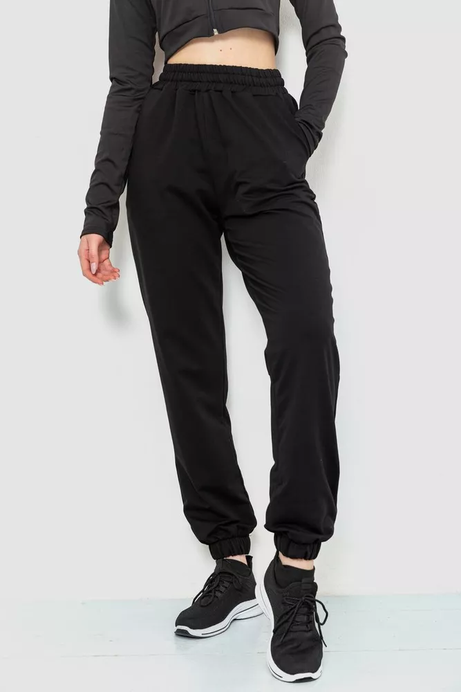 Купити Спорт штани жіночі двонитка, колір чорний, 102R292-1 оптом - Фото №1