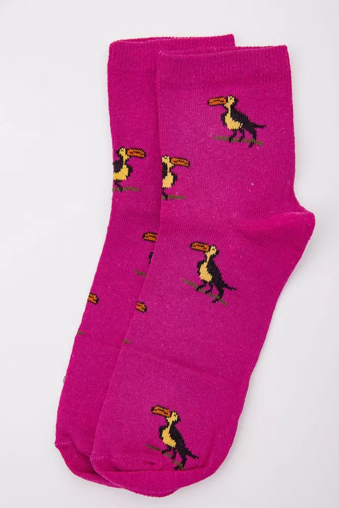 Купить Женские носки, цвета фуксии с принтом, средней длины, 167R346 - Фото №1