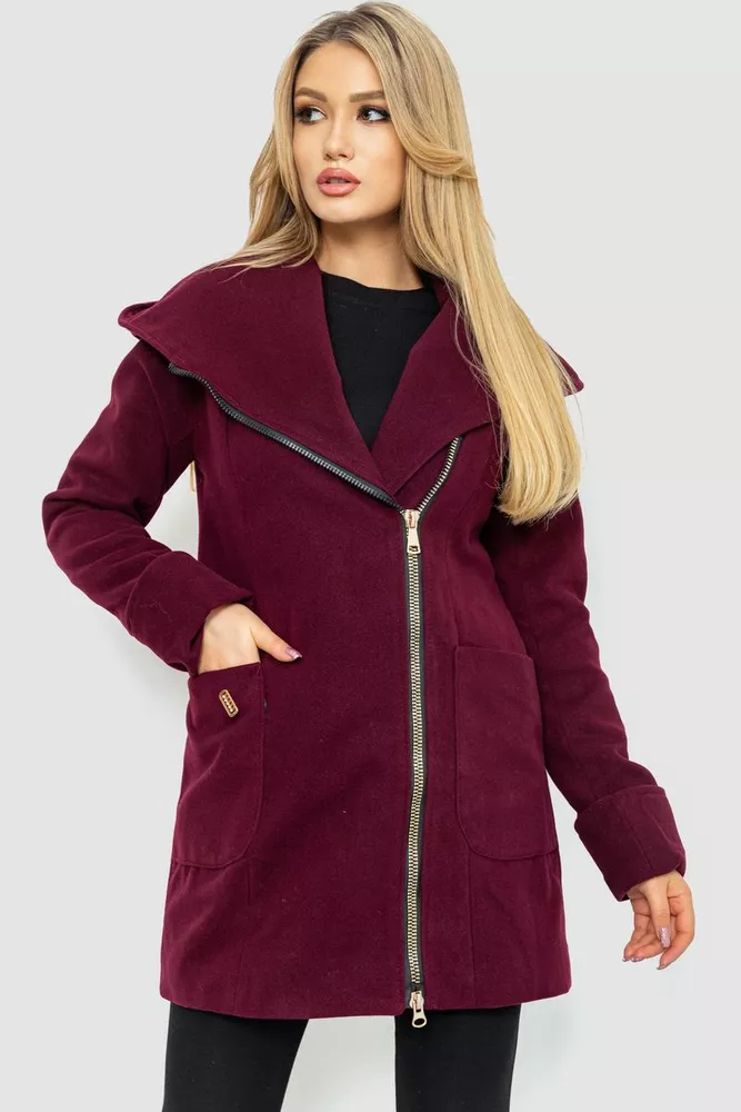 Купить Пальто женское с капюшоном, цвет бордовый, 186R241 оптом - Фото №1