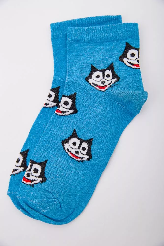 Купити Жіночі шкарпетки, блакитного кольору з принтом, середньої довжини, 167R346 - Фото №1