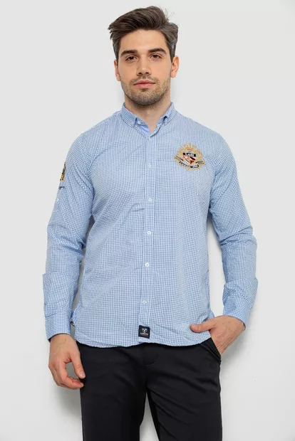 Сорочка чоловіча в клітинку, колір блакитний, 214R9030