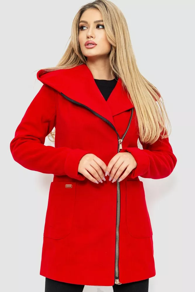 Купить Пальто женское с капюшоном, цвет красный, 186R241 оптом - Фото №1