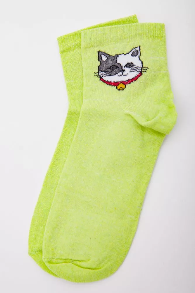 Купить Женские носки, салатового цвета с принтом, средней длины, 167R346 - Фото №1