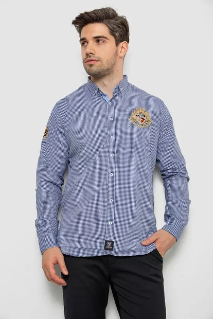 Рубашка мужская в клеточку, цвет синий, 214R9030
