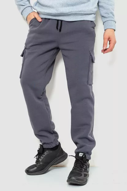 Спорт штани чоловічі карго на флісі, колір темно-сірий, 241R0651