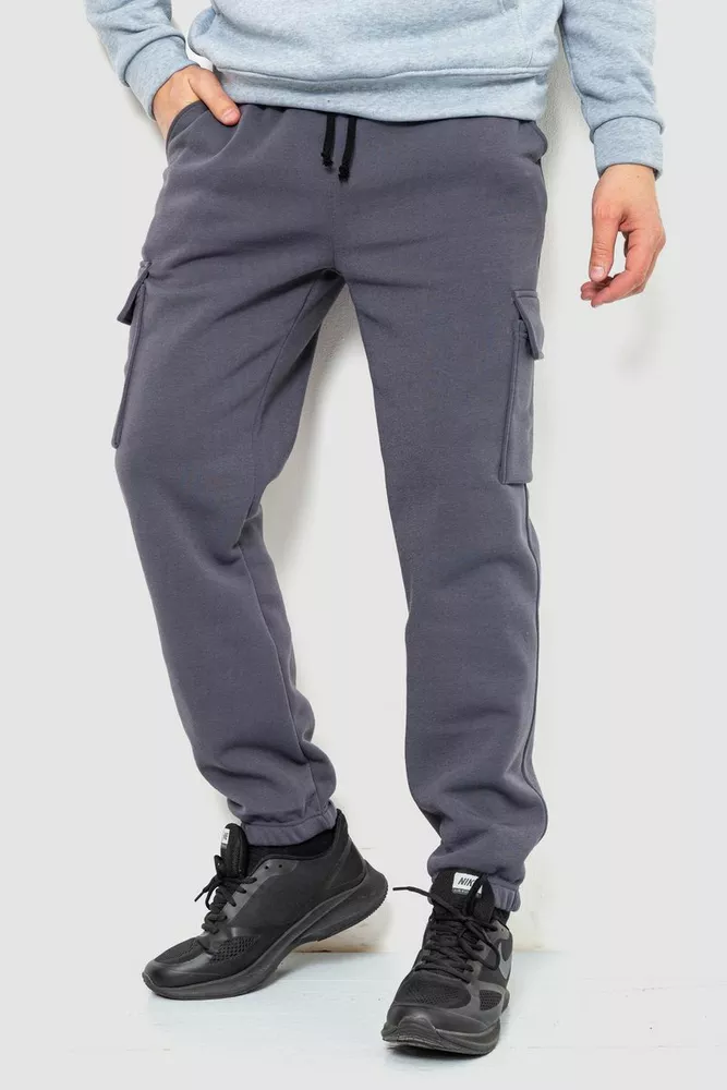 Купить Спорт штаны мужские карго на флисе, цвет темно-серый, 241R0651 - Фото №1