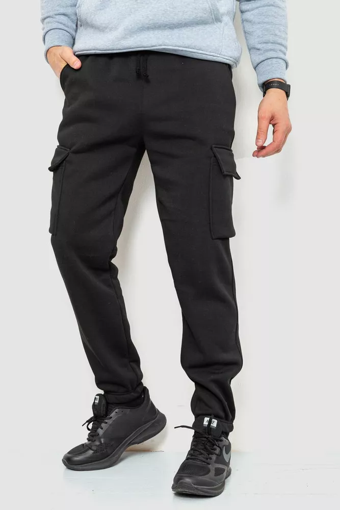 Купить Спорт штаны мужские карго на флисе, цвет черный, 241R0651 - Фото №1