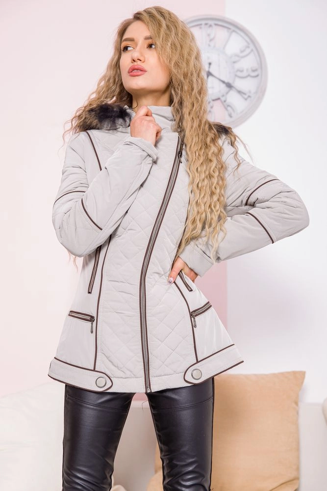 Купити Жіноча куртка з капюшоном сіро-коричневого кольору 182R1144-1 - Фото №1