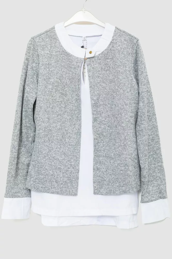 Купити Блуза жіноча обманка  -уцінка, колір сіро-білий, 230R53-2-U-4 - Фото №1