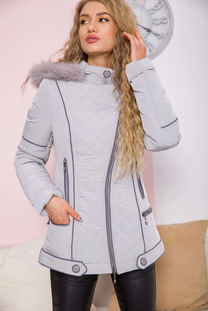 Купити Жіноча куртка з капюшоном, світло-сірого кольору, 182R1144-1 оптом - Фото №1