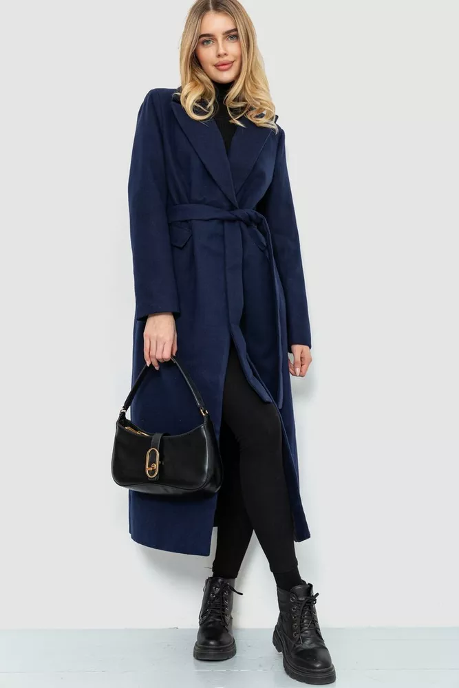 Купити Пальто класичне з поясом  -уцінка, колір синій, 230R133-U-3 - Фото №1