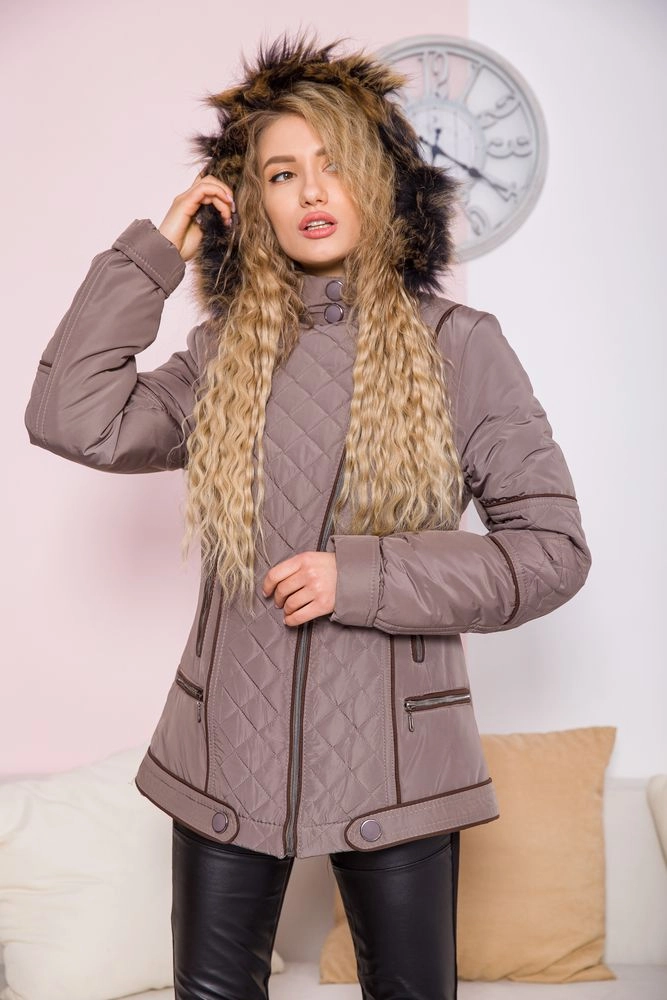 Купить Женская куртка с капюшоном, цвета мокко, 182R1144-1 - Фото №1