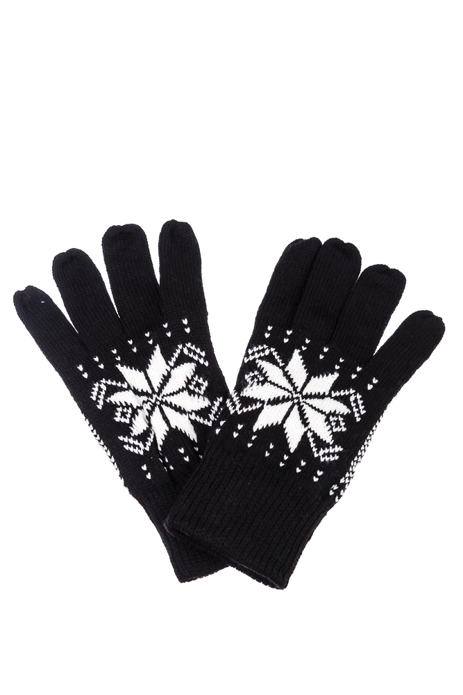 Купить Перчатки вязанные с узором, цвет черно-белый, AG-0008317 - Фото №1