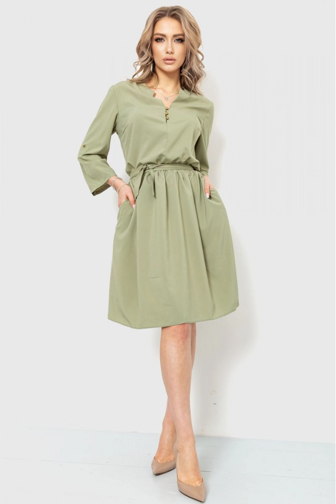 Купить Платье однотонное, цвет оливковый, 230R006-10 - Фото №1