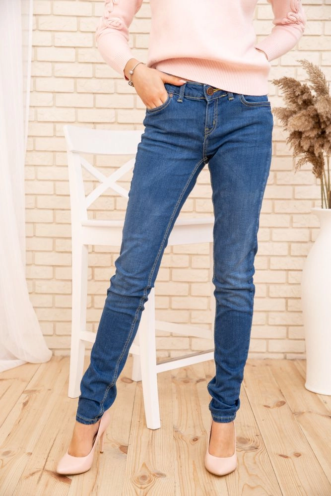 Купить Зауженные женские джинсы с высокой талией цвет Синий 171R008 оптом - Фото №1