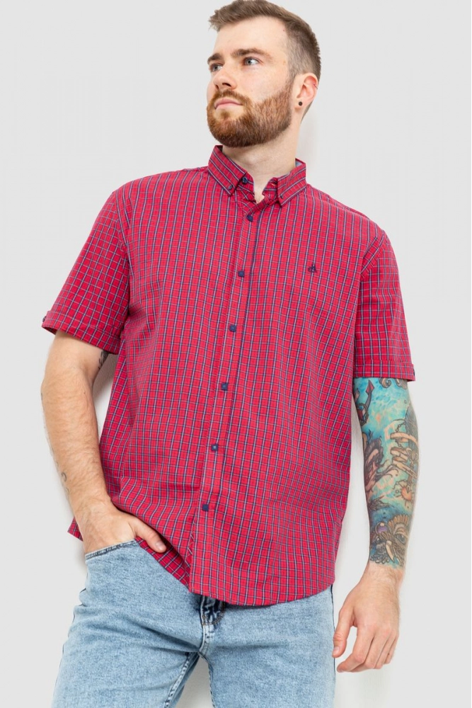 Купити Рубашка мужская в клетку, колір червоний, 214R2448-1 оптом - Фото №1