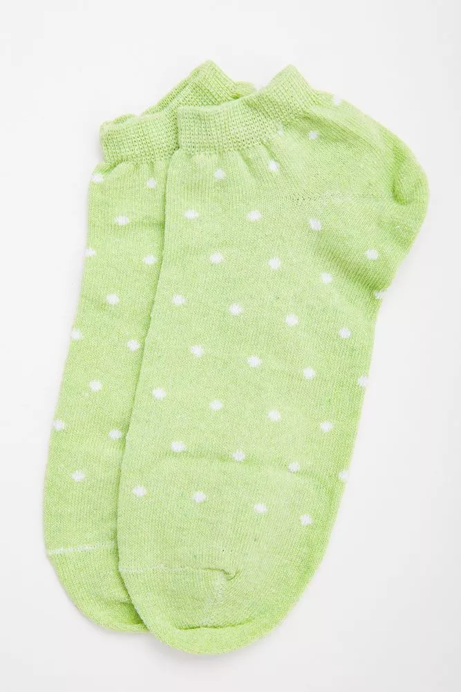 Купити Жіночі короткі шкарпетки, салатового кольору в принт, 131R137084-1 - Фото №1