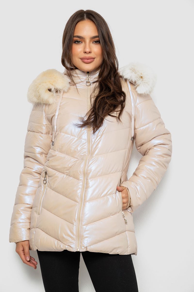 Куртка женская зимняя короткая, цвет бежевый, 244R23-611 купить в